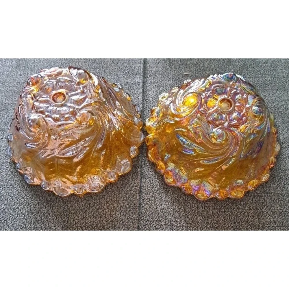 Vtg Indiana Carnival Glass Marigold Iridescent Wild‎ Rose Set Of 2 Candleholders